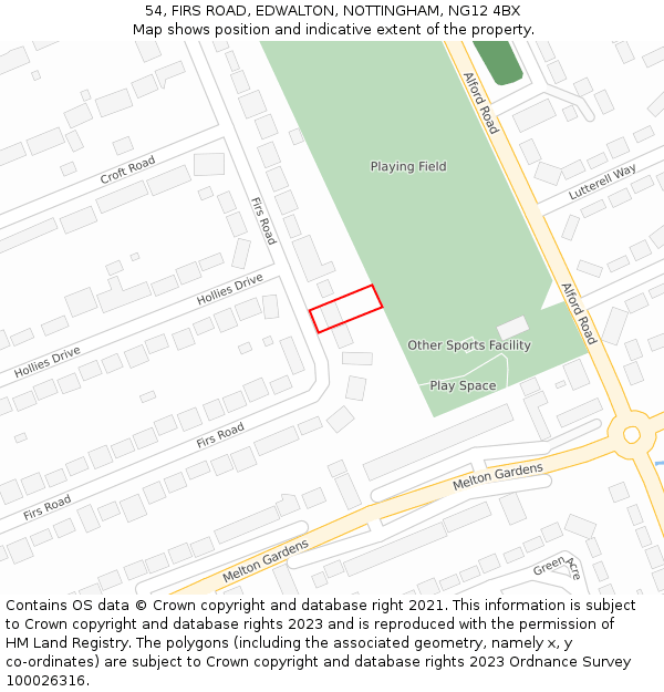 54, FIRS ROAD, EDWALTON, NOTTINGHAM, NG12 4BX: Location map and indicative extent of plot