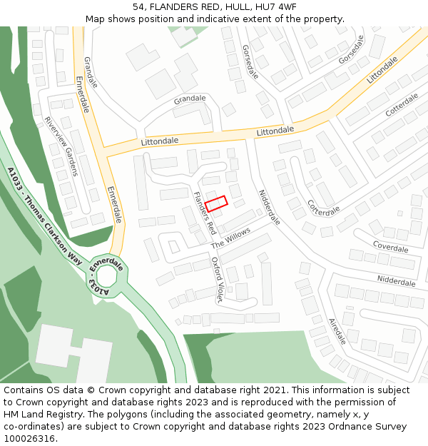 54, FLANDERS RED, HULL, HU7 4WF: Location map and indicative extent of plot