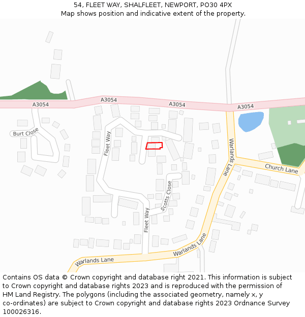 54, FLEET WAY, SHALFLEET, NEWPORT, PO30 4PX: Location map and indicative extent of plot