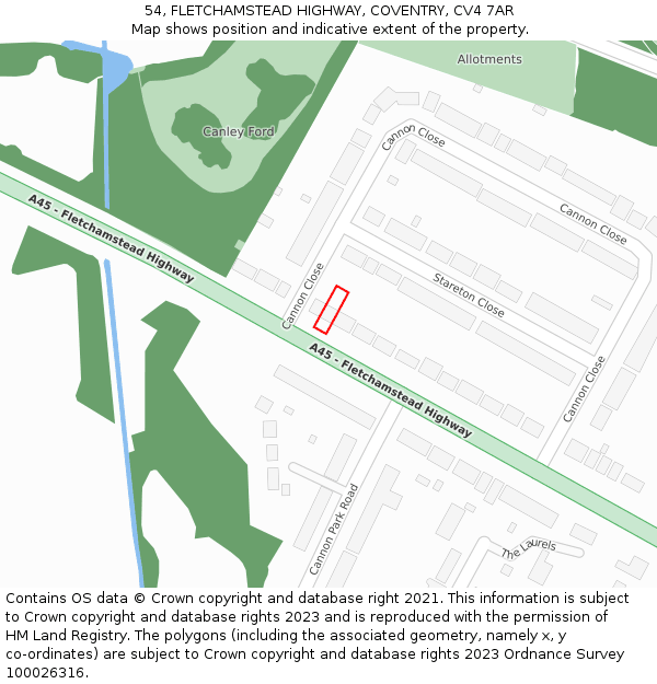 54, FLETCHAMSTEAD HIGHWAY, COVENTRY, CV4 7AR: Location map and indicative extent of plot