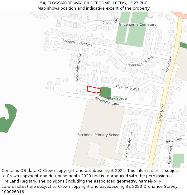 54, FLOSSMORE WAY, GILDERSOME, LEEDS, LS27 7UE: Location map and indicative extent of plot