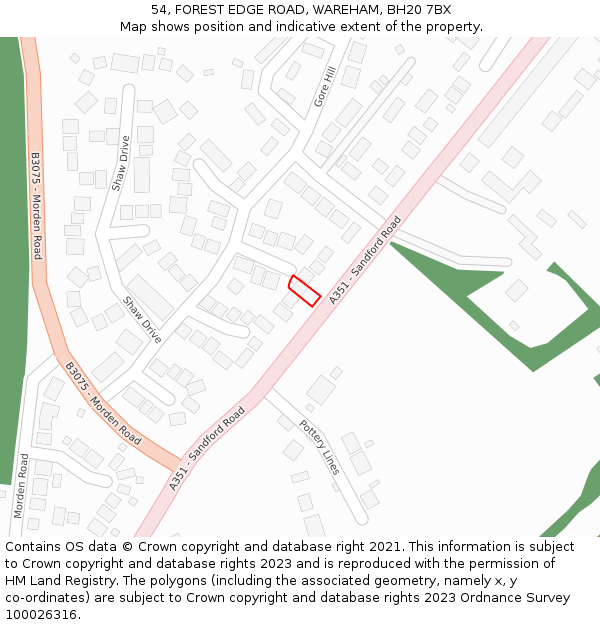 54, FOREST EDGE ROAD, WAREHAM, BH20 7BX: Location map and indicative extent of plot