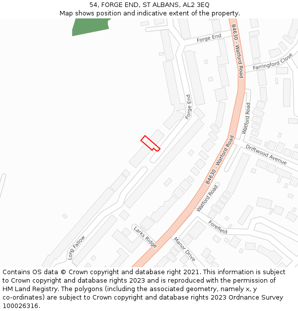 54, FORGE END, ST ALBANS, AL2 3EQ: Location map and indicative extent of plot