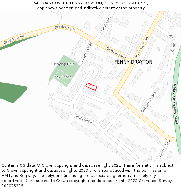 54, FOXS COVERT, FENNY DRAYTON, NUNEATON, CV13 6BQ: Location map and indicative extent of plot