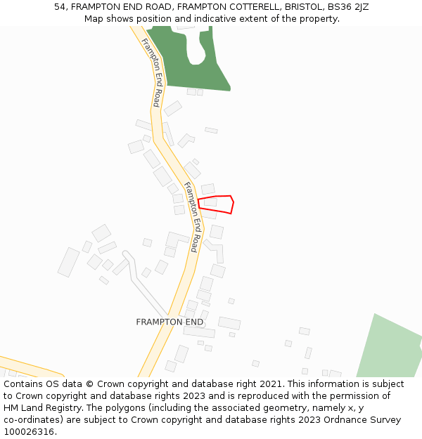 54, FRAMPTON END ROAD, FRAMPTON COTTERELL, BRISTOL, BS36 2JZ: Location map and indicative extent of plot