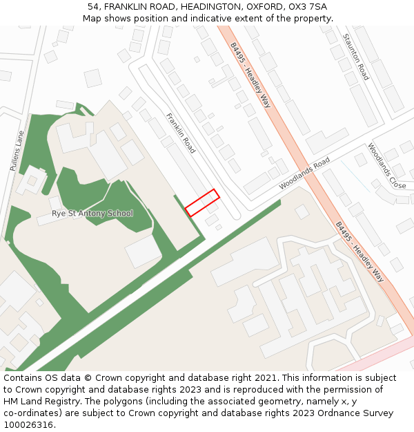 54, FRANKLIN ROAD, HEADINGTON, OXFORD, OX3 7SA: Location map and indicative extent of plot