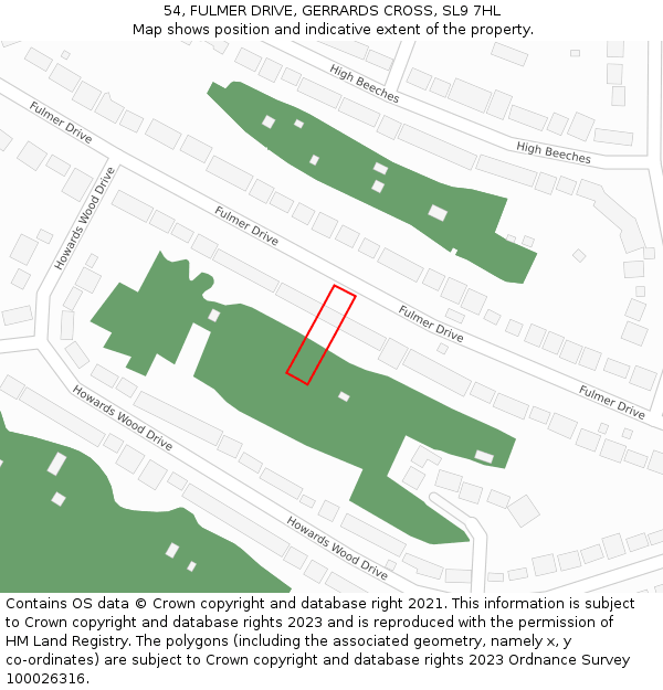 54, FULMER DRIVE, GERRARDS CROSS, SL9 7HL: Location map and indicative extent of plot