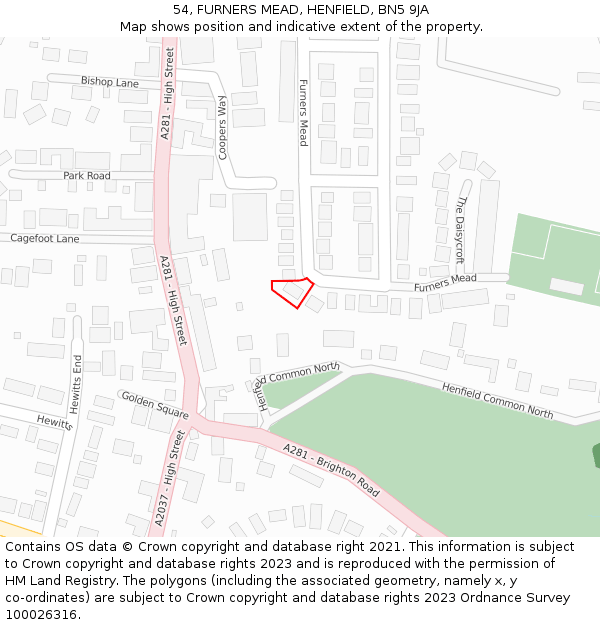 54, FURNERS MEAD, HENFIELD, BN5 9JA: Location map and indicative extent of plot