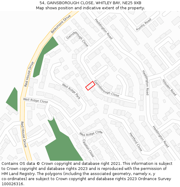 54, GAINSBOROUGH CLOSE, WHITLEY BAY, NE25 9XB: Location map and indicative extent of plot