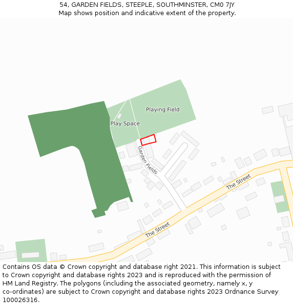 54, GARDEN FIELDS, STEEPLE, SOUTHMINSTER, CM0 7JY: Location map and indicative extent of plot