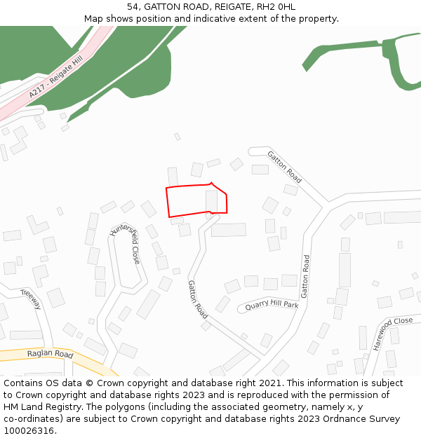 54, GATTON ROAD, REIGATE, RH2 0HL: Location map and indicative extent of plot