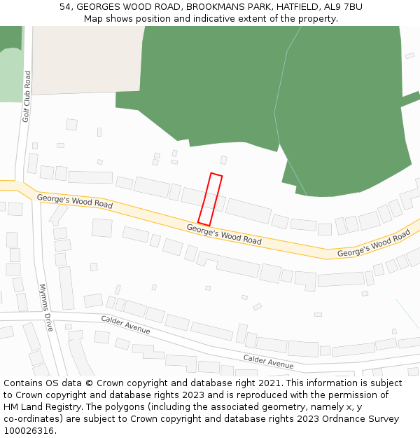 54, GEORGES WOOD ROAD, BROOKMANS PARK, HATFIELD, AL9 7BU: Location map and indicative extent of plot