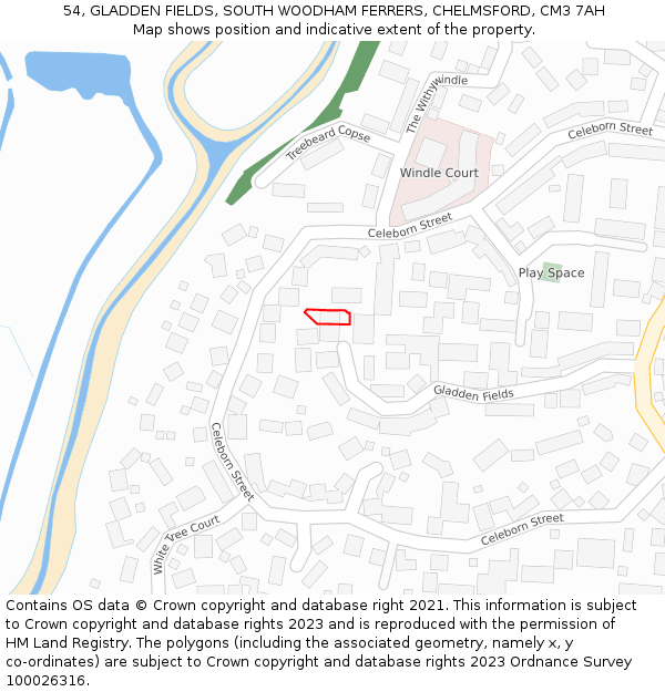 54, GLADDEN FIELDS, SOUTH WOODHAM FERRERS, CHELMSFORD, CM3 7AH: Location map and indicative extent of plot