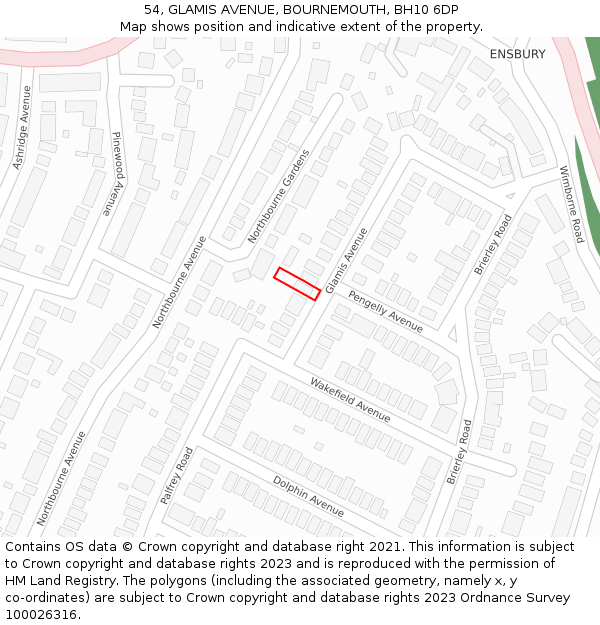 54, GLAMIS AVENUE, BOURNEMOUTH, BH10 6DP: Location map and indicative extent of plot