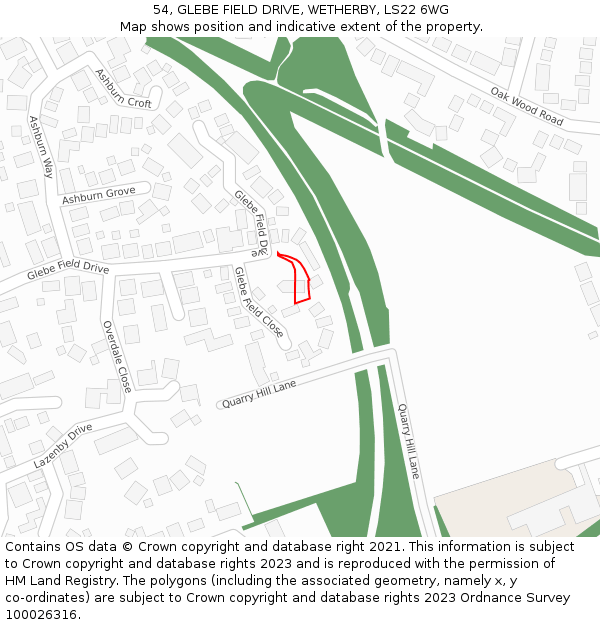 54, GLEBE FIELD DRIVE, WETHERBY, LS22 6WG: Location map and indicative extent of plot