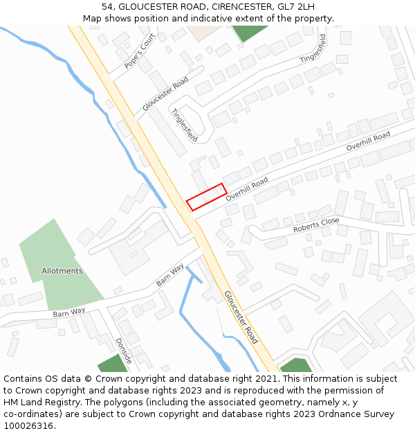 54, GLOUCESTER ROAD, CIRENCESTER, GL7 2LH: Location map and indicative extent of plot