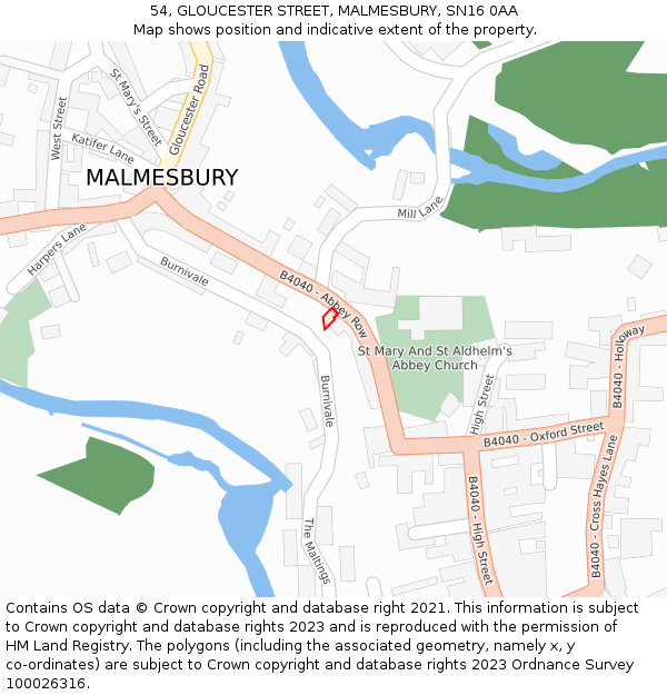 54, GLOUCESTER STREET, MALMESBURY, SN16 0AA: Location map and indicative extent of plot