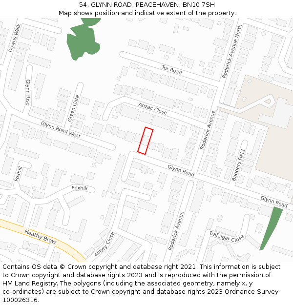 54, GLYNN ROAD, PEACEHAVEN, BN10 7SH: Location map and indicative extent of plot