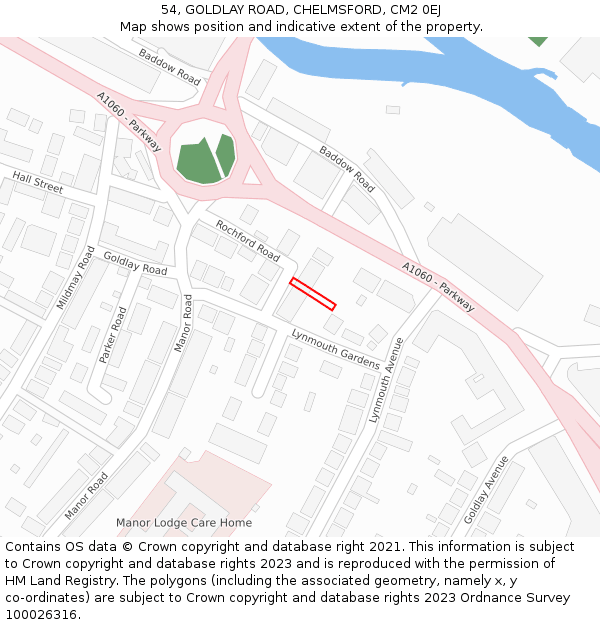 54, GOLDLAY ROAD, CHELMSFORD, CM2 0EJ: Location map and indicative extent of plot