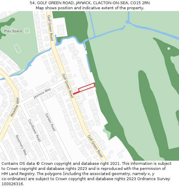 54, GOLF GREEN ROAD, JAYWICK, CLACTON-ON-SEA, CO15 2RN: Location map and indicative extent of plot