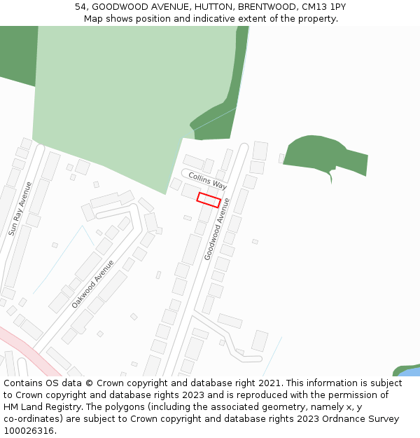 54, GOODWOOD AVENUE, HUTTON, BRENTWOOD, CM13 1PY: Location map and indicative extent of plot