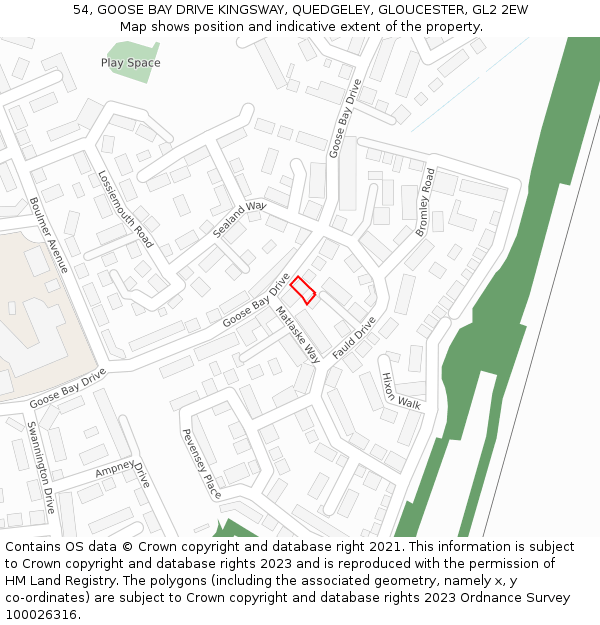 54, GOOSE BAY DRIVE KINGSWAY, QUEDGELEY, GLOUCESTER, GL2 2EW: Location map and indicative extent of plot