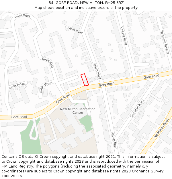 54, GORE ROAD, NEW MILTON, BH25 6RZ: Location map and indicative extent of plot