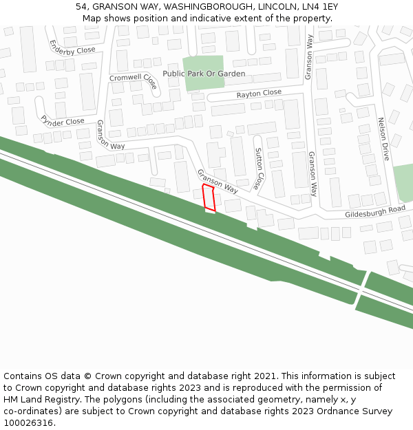 54, GRANSON WAY, WASHINGBOROUGH, LINCOLN, LN4 1EY: Location map and indicative extent of plot