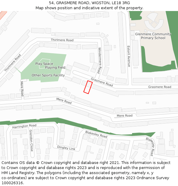 54, GRASMERE ROAD, WIGSTON, LE18 3RG: Location map and indicative extent of plot