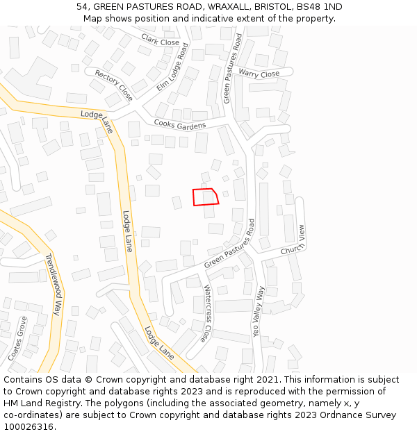 54, GREEN PASTURES ROAD, WRAXALL, BRISTOL, BS48 1ND: Location map and indicative extent of plot