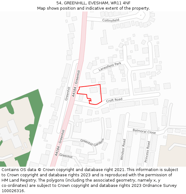 54, GREENHILL, EVESHAM, WR11 4NF: Location map and indicative extent of plot