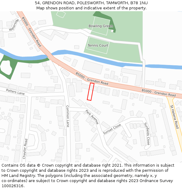 54, GRENDON ROAD, POLESWORTH, TAMWORTH, B78 1NU: Location map and indicative extent of plot