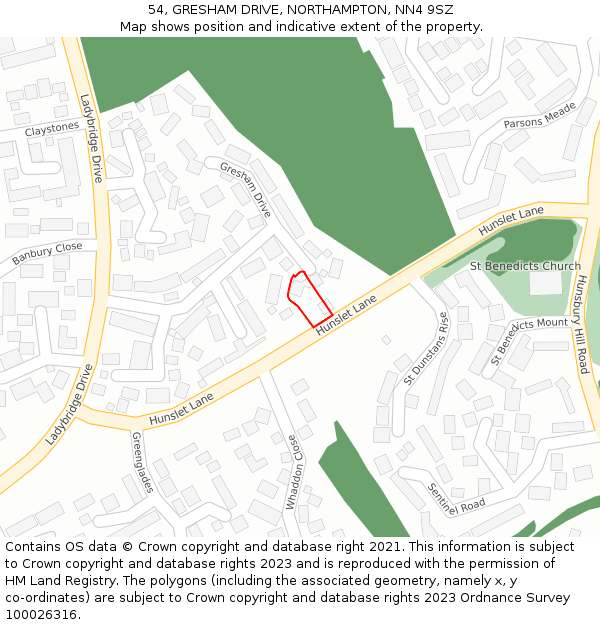 54, GRESHAM DRIVE, NORTHAMPTON, NN4 9SZ: Location map and indicative extent of plot