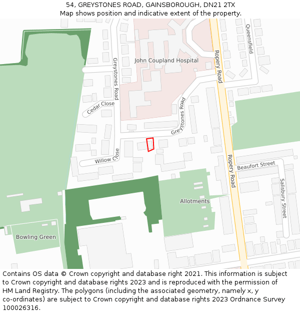 54, GREYSTONES ROAD, GAINSBOROUGH, DN21 2TX: Location map and indicative extent of plot