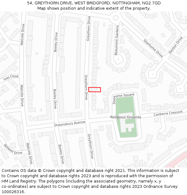 54, GREYTHORN DRIVE, WEST BRIDGFORD, NOTTINGHAM, NG2 7GD: Location map and indicative extent of plot