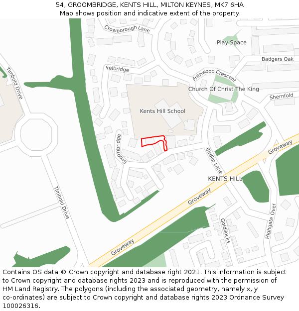 54, GROOMBRIDGE, KENTS HILL, MILTON KEYNES, MK7 6HA: Location map and indicative extent of plot