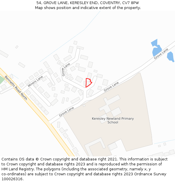 54, GROVE LANE, KERESLEY END, COVENTRY, CV7 8PW: Location map and indicative extent of plot