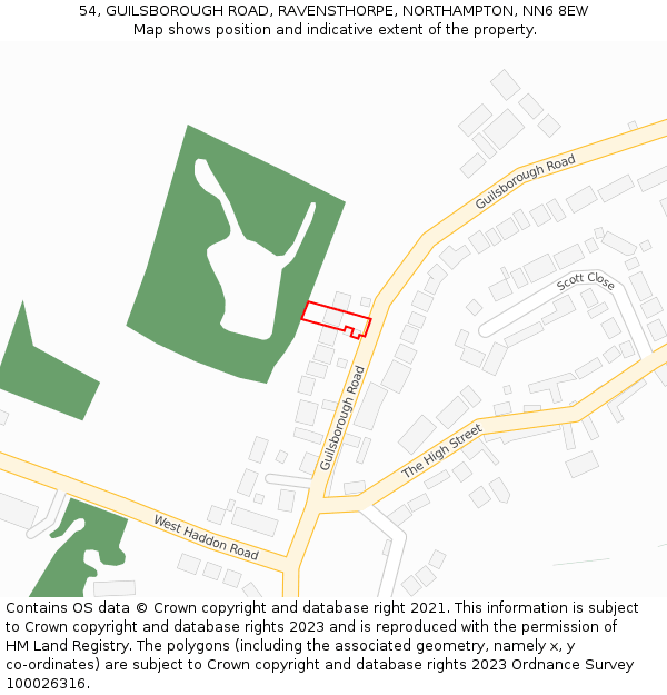 54, GUILSBOROUGH ROAD, RAVENSTHORPE, NORTHAMPTON, NN6 8EW: Location map and indicative extent of plot
