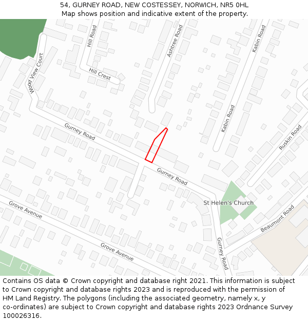 54, GURNEY ROAD, NEW COSTESSEY, NORWICH, NR5 0HL: Location map and indicative extent of plot