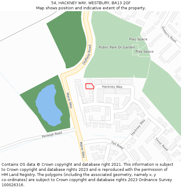 54, HACKNEY WAY, WESTBURY, BA13 2GF: Location map and indicative extent of plot