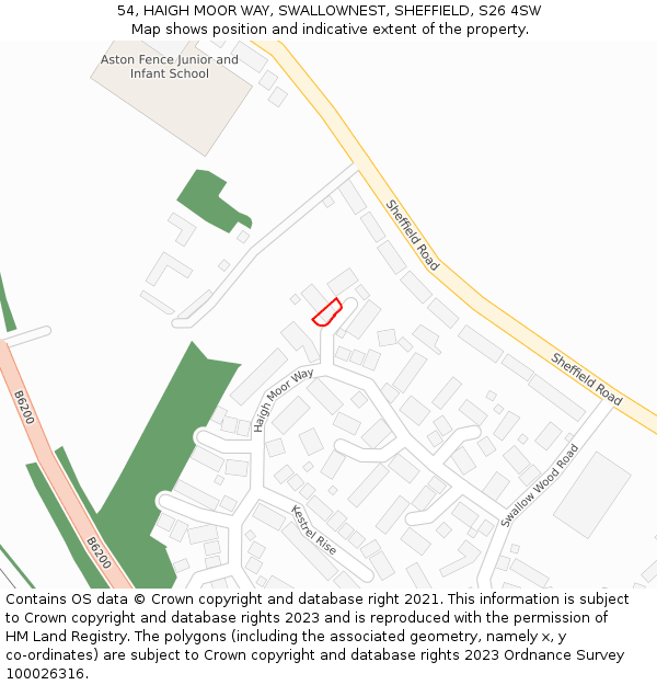 54, HAIGH MOOR WAY, SWALLOWNEST, SHEFFIELD, S26 4SW: Location map and indicative extent of plot