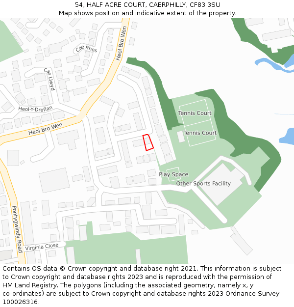 54, HALF ACRE COURT, CAERPHILLY, CF83 3SU: Location map and indicative extent of plot