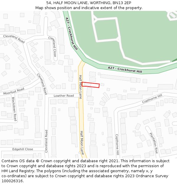 54, HALF MOON LANE, WORTHING, BN13 2EP: Location map and indicative extent of plot