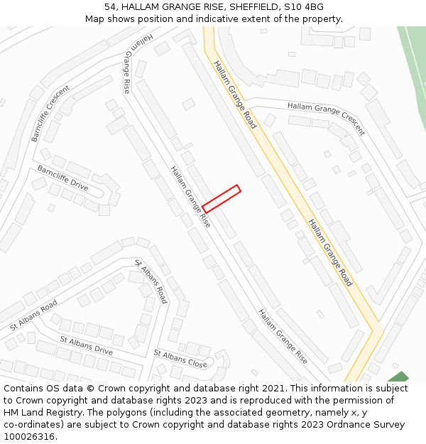 54, HALLAM GRANGE RISE, SHEFFIELD, S10 4BG: Location map and indicative extent of plot