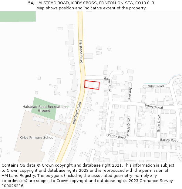 54, HALSTEAD ROAD, KIRBY CROSS, FRINTON-ON-SEA, CO13 0LR: Location map and indicative extent of plot