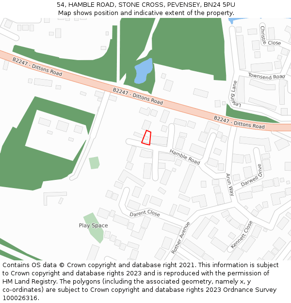 54, HAMBLE ROAD, STONE CROSS, PEVENSEY, BN24 5PU: Location map and indicative extent of plot