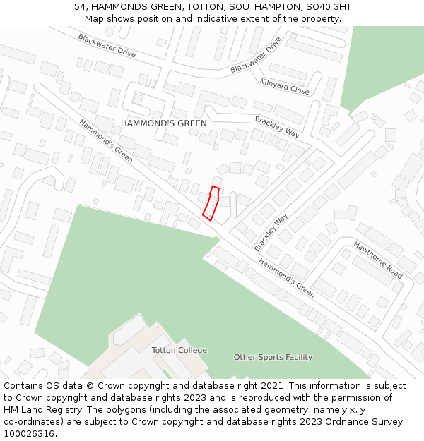 54, HAMMONDS GREEN, TOTTON, SOUTHAMPTON, SO40 3HT: Location map and indicative extent of plot