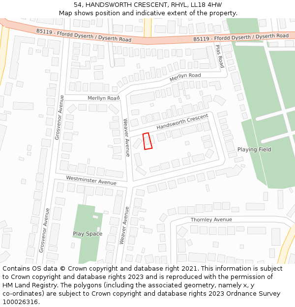 54, HANDSWORTH CRESCENT, RHYL, LL18 4HW: Location map and indicative extent of plot