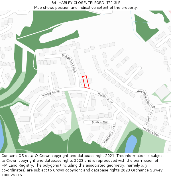 54, HARLEY CLOSE, TELFORD, TF1 3LF: Location map and indicative extent of plot