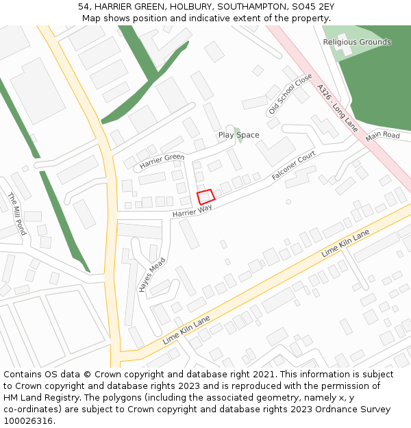 54, HARRIER GREEN, HOLBURY, SOUTHAMPTON, SO45 2EY: Location map and indicative extent of plot